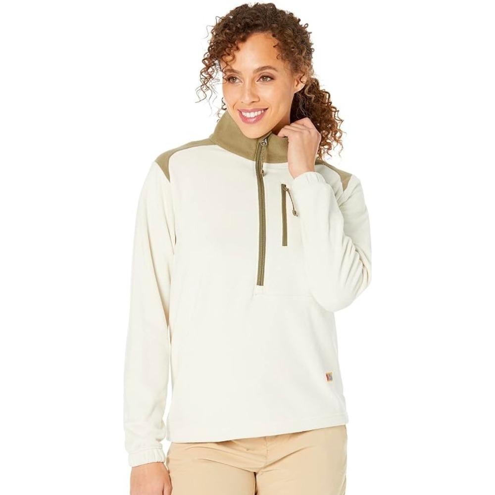 Fjallraven Vardag Pile Fleece Pullover Chalk White Laurel Green Womens Medium